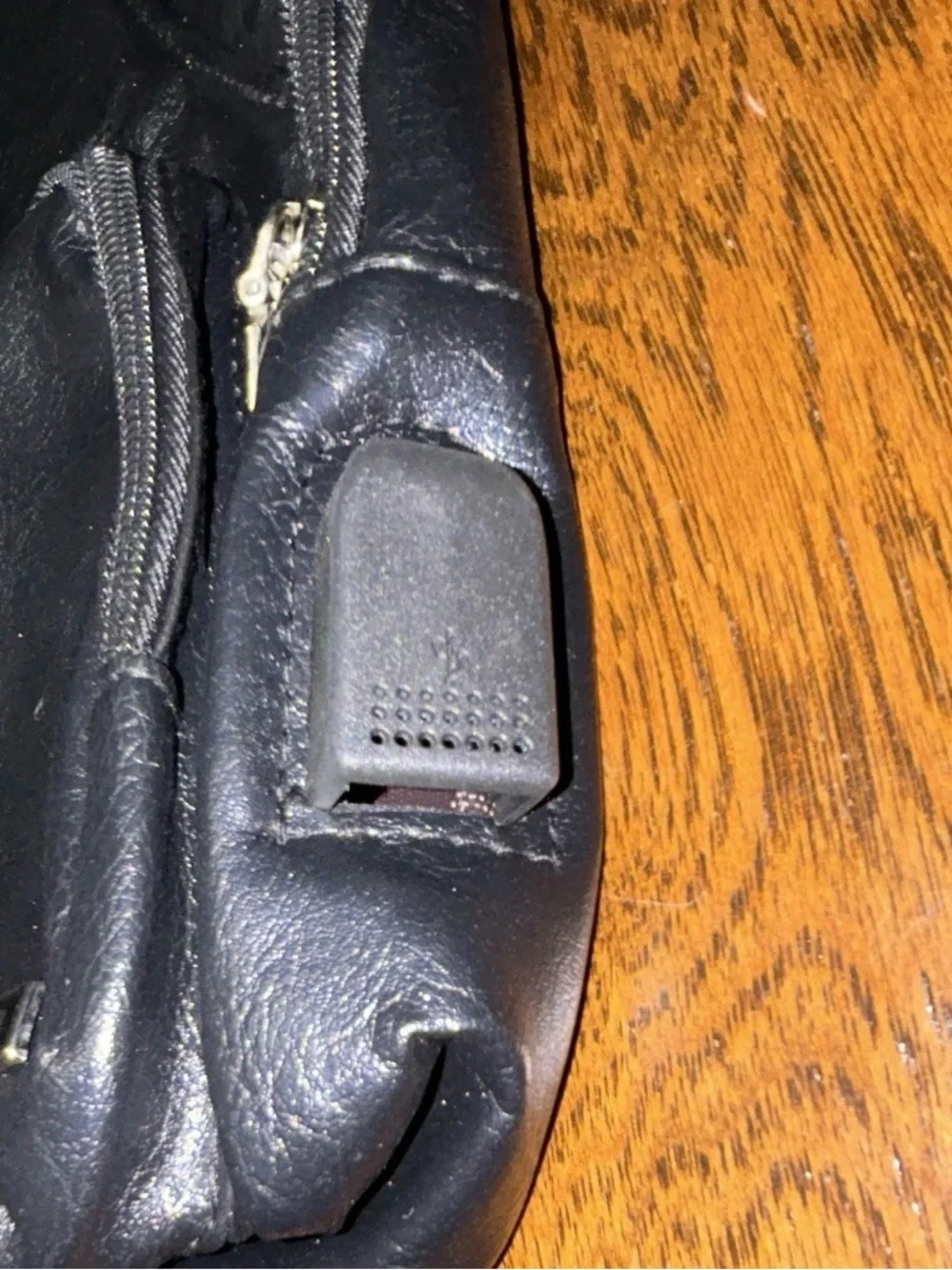 Black Leather-Effect Sling Messenger Bag with Front Zip Pockets